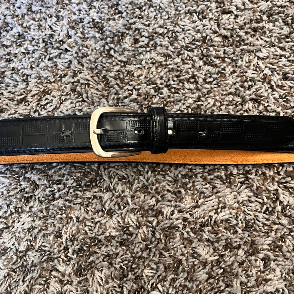 American design genuine leather black block patterned belt size large
